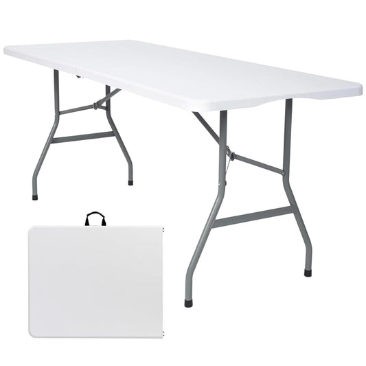 Lakhow 6FT Folding Table, Fold in Half Heavy Duty Rectangular Plastic Utility Table with Steel Legs & Carry Handle, White | HDPE Top for Indoor Outdoor Parties,Camping,Picnic,Wedding,Dining,Banquet