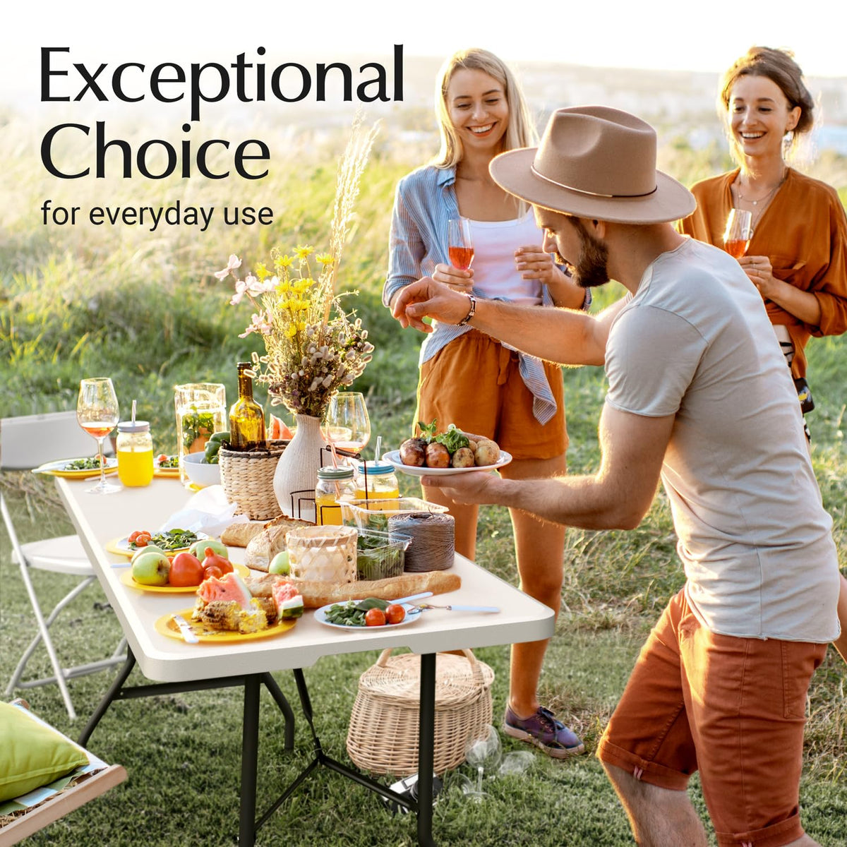 6 Feet Foldable Table with Built in Handle & Steel Legs | 6FT Heavy Duty Folding Portable | Perfect for Party, Dining, Wedding, Events, Picnic Indoor, Outdoor, Camping, Utility, Folding - 6 Foot