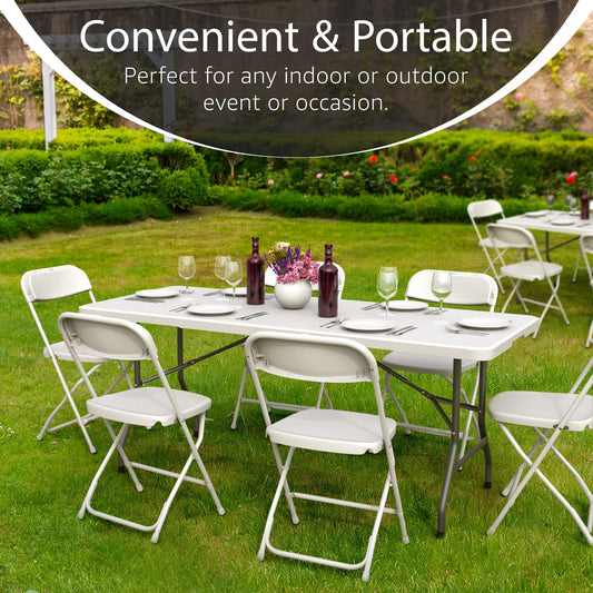 6 Feet Foldable Table with Built in Handle & Steel Legs | 6FT Heavy Duty Folding Portable | Perfect for Party, Dining, Wedding, Events, Picnic Indoor, Outdoor, Camping, Utility, Folding - 6 Foot