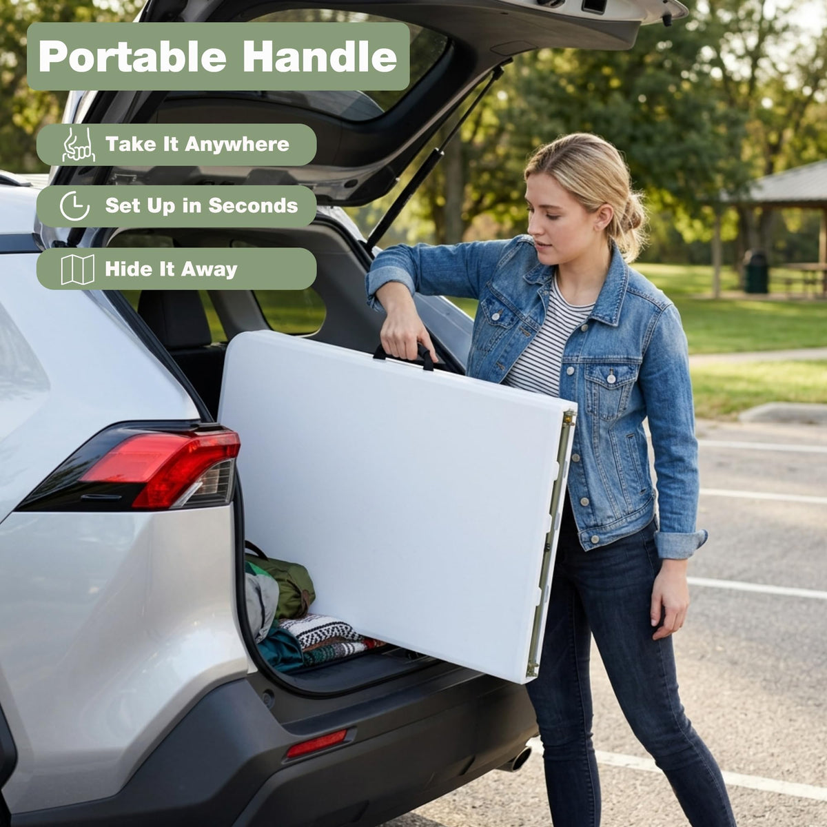 GlowitLian Folding Table 6ft, Heavy-Duty 500lbs Weight Capacity Foldable Table with HDPE Top & Steel Legs, Portable 6 Foot Picnic Table for Indoor Outdoor Parties, Camping, Event (White, 6 FT)